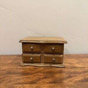 Vintage Avon 1978 Wooden Dresser Top Jewelry Box Drawer Hinged Lid Gold Interior